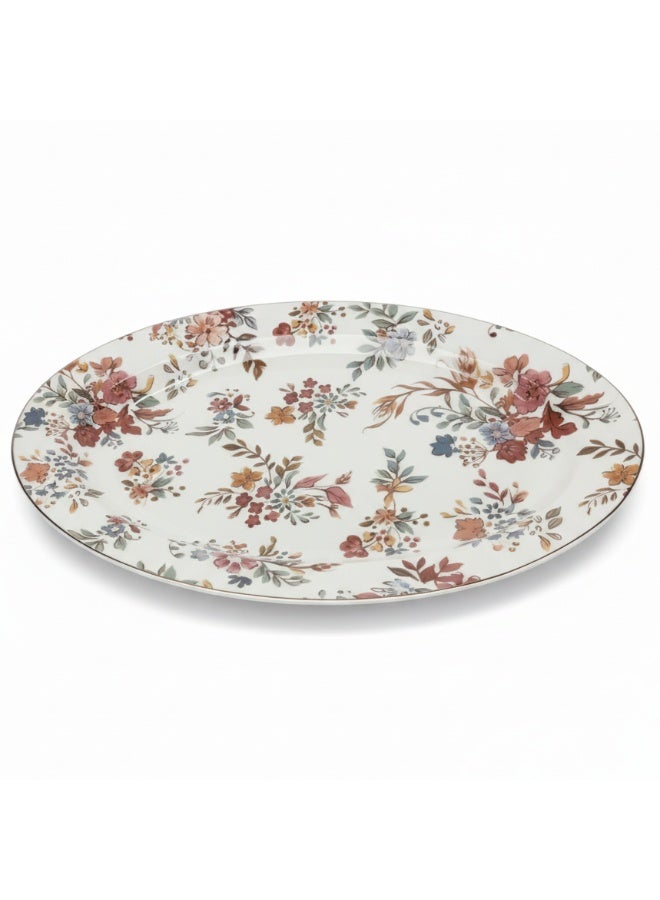AKDC Luhpar White Ceramic Oval Plate 12 Inch with Floral Design - Image 1
